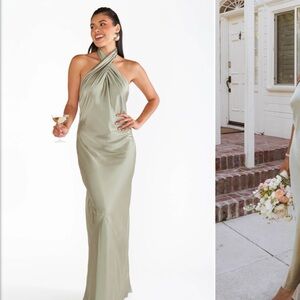 Show Me Your MuMu Sage Green Halter Wedding Dress - Moss Green Luxe Satin